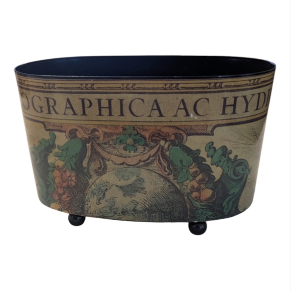 VTG Oval Multipurpose Old World Map Design Printed Metal Tin Desktop Organizer - Picture 1 of 10